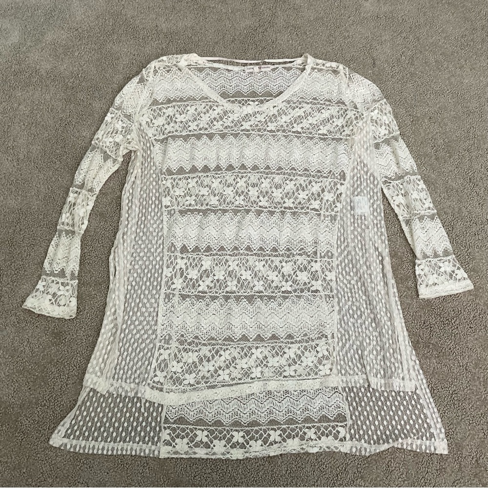 Altar'd State Full Lace Long Sleeve Tunic Length Top Size S Spring Summer
